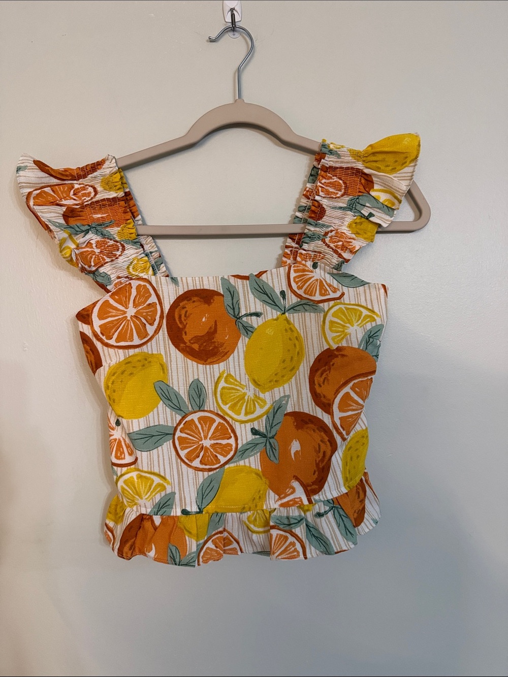 Pinch Orange and Yellow Citrus Print Crop Top